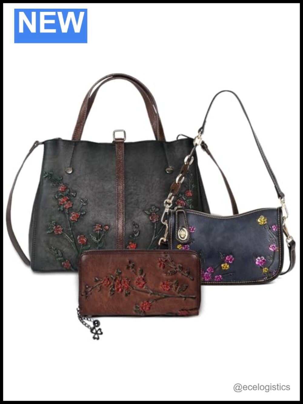 Genuine Leather Vintage Bag & Wallet Set for Women, Cowhide Crossbody Purse